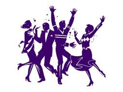 blue silhouettes of dancing people as a picture for clipart