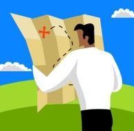 drawing of a man with a map in his hands