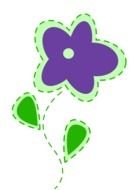 drawing of a purple flower with green leaves