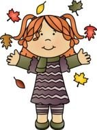 painted girl under autumn leaf fall