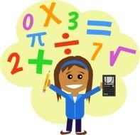 Math Girl By Scout With Pencil And Calculator In A Cloud Of