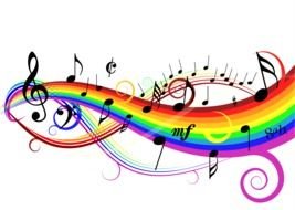 music notes and rainbow
