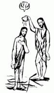 black and white drawing of baptism of jesus