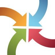 four multi-colored arrows are connected in the center