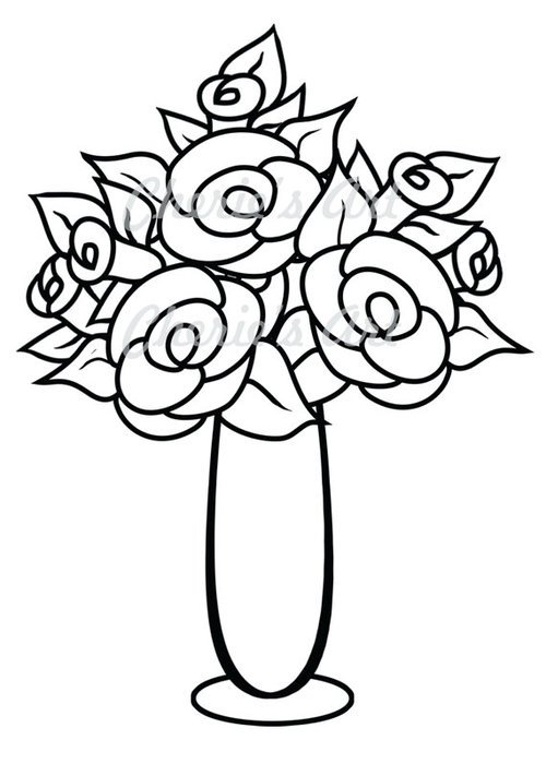 Line Art Flower Vase Digi Stamp Digital Download N2