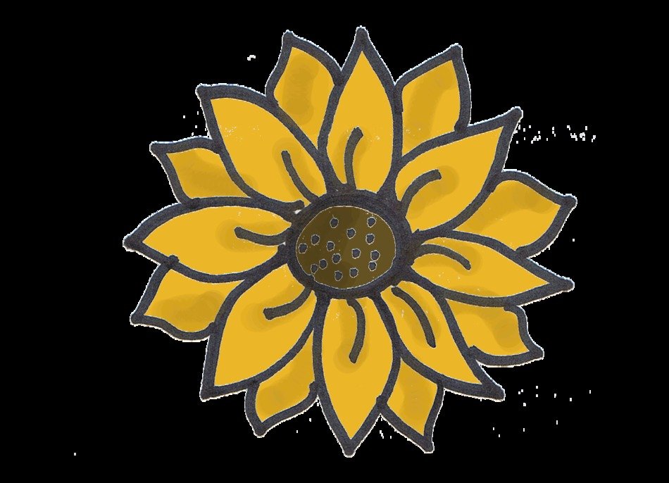 drawing of a yellow flower on a black background