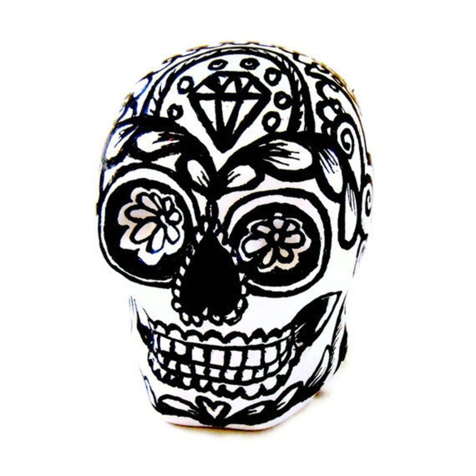 Ceramic Sugar Skull Black White Day Of The Dead Tattoo Dia De Los Mue