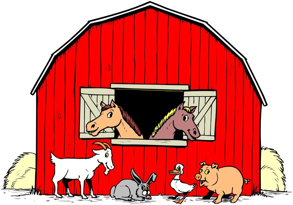 red shed with animals