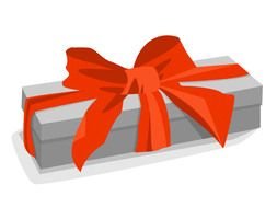 grey gift box with red ribbon, drawing