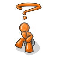 thinking orange person sits on stone, drawing