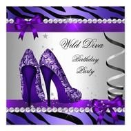 Wild Diva Purple Zebra Hi Heels Birthday Party Personalized Invite
