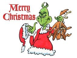 Grinch dressed as Santa Claus