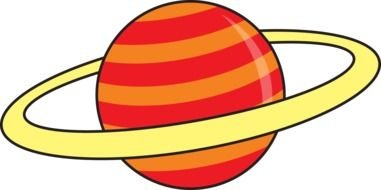 red and orange striped Planet, drawing
