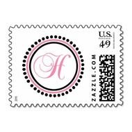 Monogram Black Light Pink Dot Circle Postage Stamp Zazzle