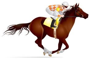 horseman on a brown horse on a white background