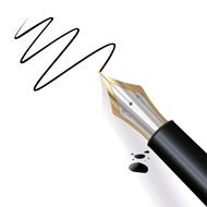 Calligraphy, vintage pen, ink spots and line