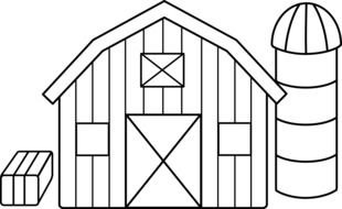 painted farm shed with a tower