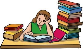 girl at the table with books as a picture for clipart