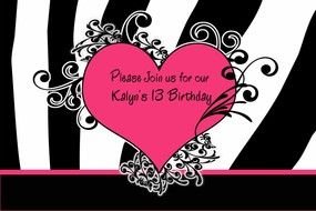 pink heart with patterns on a black white background