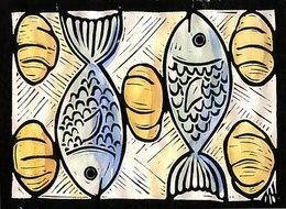 five loaves and two fish, drawing