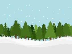 clipart of Christmas trees in the winter forest