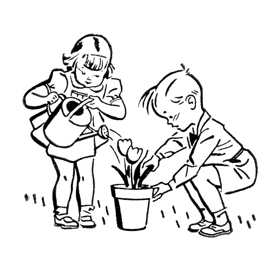 Cute Kids Gardening drawing