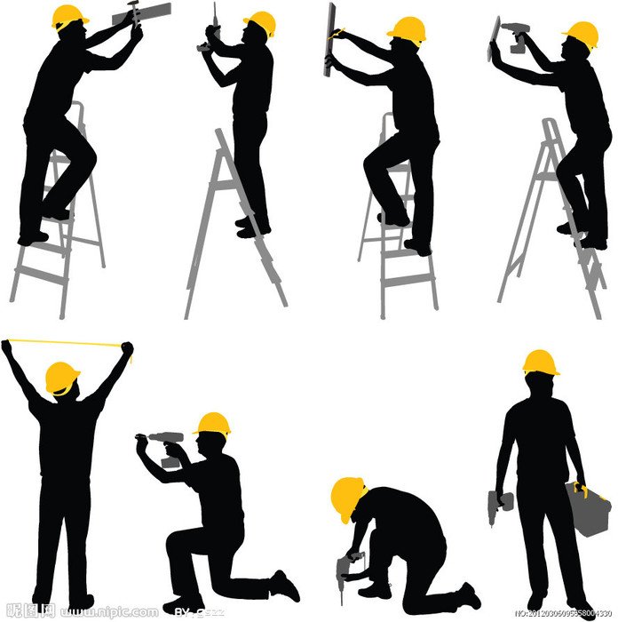 silhouettes of workers with tools