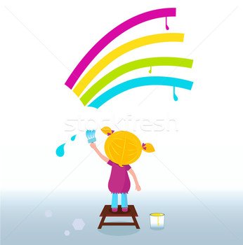 Stock Photo Vector Illustration Blond Hair Girl Painting
