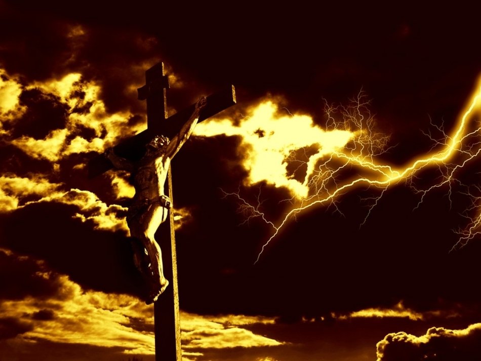 crucifix in a mystical landscape as a picture for clipart
