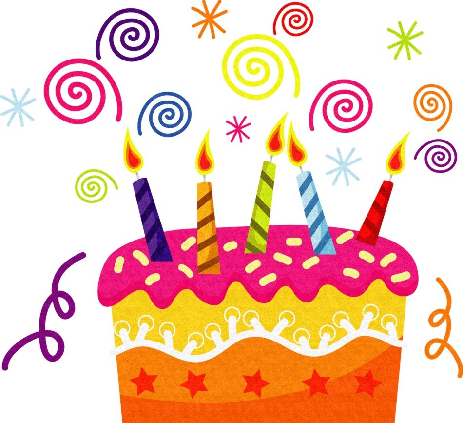 birthday cake with candles and serpentine