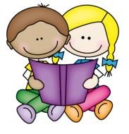 drawn cartoon brother and sister are reading a book