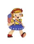 drawing of a little girl with american flag in hand