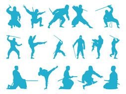 blue ninja silhouettes