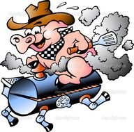 Clipart of Pig Riding On A Bbq