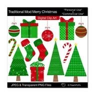 Christmas Digital Modern Xmas Trees Red Green S