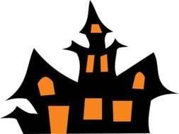 cartoon Black haunted house with orange windows