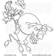 Bull Riding Cartoon Black And White Line