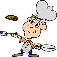 cheerful little cook in a colorful picture
