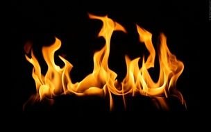 fire flame on a black background in a fireplace