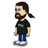 drawn man in a black t-shirt with a beard and a tail