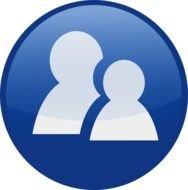 two silhouettes of man on a round blue button