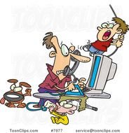 Cartoon Father Working From Home Black Cat Picture