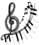 Drawing with the piano and notes clipart