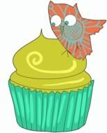 cartoon owl perched cupcake