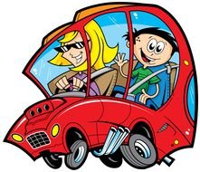 Family red Car Trip drawing