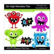 Clip Art Digital Red Blue Green Grr Argh Monsters Too