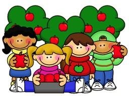 drawing of children near the apple tree