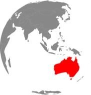 red Australia on the globe