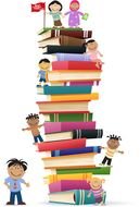 clipart stacks of books with children