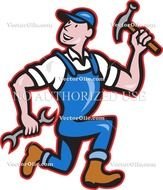 Carpenter Builder Hammer Running Cartoon Stock Illustration
